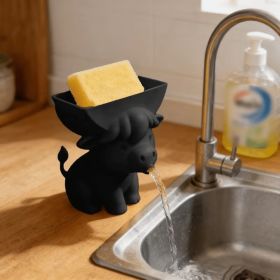 Cute Cow Sponge Holder, Kitchen Sink Organizer With Drain Spout, Animal Shaped Sponge Storage Rack For Countertop (Option: Plastic-1PC-Black)