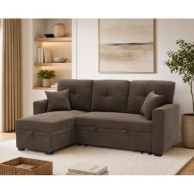 Sleeper Sofa, Sectional with Pull-Out Bed, Reversible Chaise, Storage Sectional,Small Space Solution, Convertible Sofa Bed, Living Room Furniture (Option: Coffee)