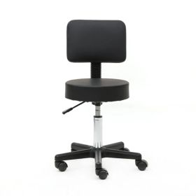 Round Shape Plastic Adjustable Salon Stool with Back Black (Option: Black)