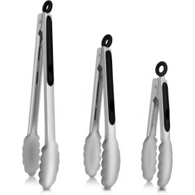 Tongs For Cooking  Heat Resistant 600 Degrees Stainless Steel Kitchen Tong,Heavy Duty Metal Locking Tongs  Perfect For Food,Salad And BBQ Set Of (Option: Silver 3Pcs)