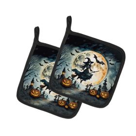Flying Witch Spooky Halloween Pair of Pot Holders Kitchen Heat Resistant Pot Holders Sets Oven Hot Pads for Cooking Baking BBQ, 7 1/2 x 7 1/2 (Option: Default)