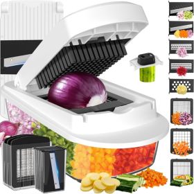 8-Blade Kitchen Chopper, Slicer & Grater Tool Set, Multi-Function Food Prep Gadget, White (Option: White)