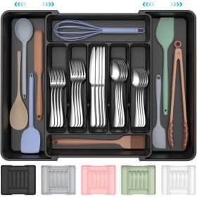 Extra Large Expandable Silverware Organizer, Adjustable Flatware Tray For Kitchen Drawers, Utensil Storage Holder For Forks & Spoons (Option: Black)