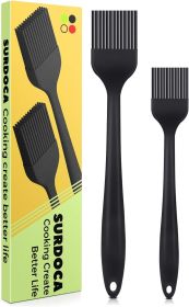 Silicone Pastry Basting Brush - 2Pcs 10 + 8 in Heat Resistant Brush for Baking Cooking Food, BPA Free Kitchen Brush for Sauce Butter Oil (Color: black)