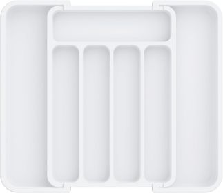 Silverware Organizer - Expandable Kitchen Drawer Organizer, Adjustable Utensil Organizer, Cutlery Tray for Forks, Knives (Color: White)