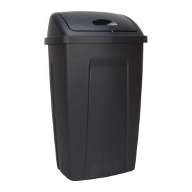 13 Gallon Trash Can, Plastic Swing Top Kitchen Trash Can (Color: black)