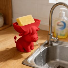 Cute Cow Sponge Holder, Kitchen Sink Organizer With Drain Spout, Animal Shaped Sponge Storage Rack For Countertop (Option: Plastic-1PC-Red)