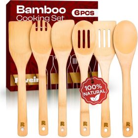 Bamboo Cooking Spoons 6-Piece Set, Wooden Kitchen Utensils With Spoons & Spatulas, Durable Cooking Tools For Home & Kitchen (Option: Bamboo Natural)