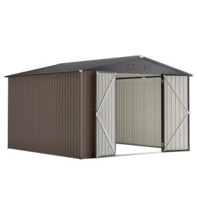 10' x 10' Metal Storage Shed for Ourdoor, Steel Yard Shed  with Design of Lockable Doors, Utility and Tool Storage for Garden, Backyard, Patio, O (Option: Brown)