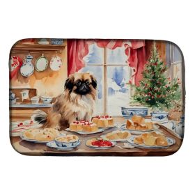 Pekingese Christmas Cookies Dish Drying Mat Absorbent Dish Drying Mat Pad for Kitchen Counter Dish Drainer Mat for Countertop, 14 x 21", Multicol (Option: Default)