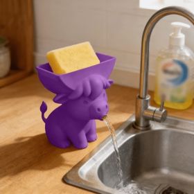 Cute Cow Sponge Holder, Kitchen Sink Organizer With Drain Spout, Animal Shaped Sponge Storage Rack For Countertop (Option: Plastic-1PC-Purple)