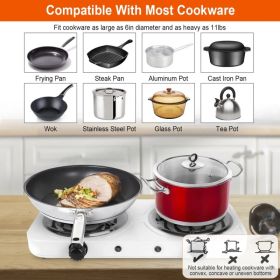 Portable Double Electric Burner, 2000W Even Heating with Independent Thermostat, Compact Hot Plate for College Dorms Small Apartments Campers (Option: White)