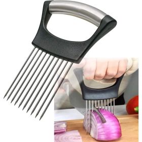 Stainless Steel Onion Holder For Slicing, Onion Slicer Guide, Kitchen Cutting Tool For Safe, Easy & Even Vegetable Slicing (Option: Black)