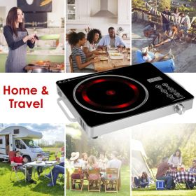 Portable Electric Single Burner Cooktop 3500W 110V, Heat-Resistant Glass Surface (Easy to Clean) with Side Handles, 4 Preset Cooking Modes for Ca (Option: Black)