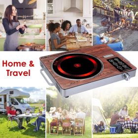 Portable Electric Single Burner Cooktop 3500W 110V, Heat-Resistant Glass Surface (Easy to Clean) with Side Handles, 4 Preset Cooking Modes for Ca (Option: Wood)