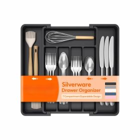 Expandable Silverware Drawer Organizer, Adjustable Kitchen Utensil Tray, Space-Saving Cutlery Storage For Forks, Spoons & Knives (Option: Black)