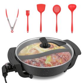 6L Electric Hot Pot With Divider 1100W Dual-Flavor Pot Shabu Shabu Pot Non-Stick With 5-Temp Control For Shabu Shabu Fondue Perfect For Family Ga (Option: Black)