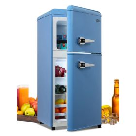 KRIB BLING 3.5Cu.Ft Compact Refrigerator Mini Fridge With Freezer, Small Refrigerator With 2 Door, 7 Level Thermostat Removable Shelves For Kitch (Option: Blue)